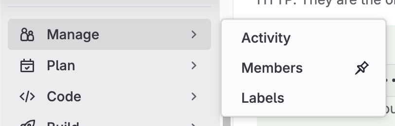 Gitlab Group sidebar; showing members under the manage option